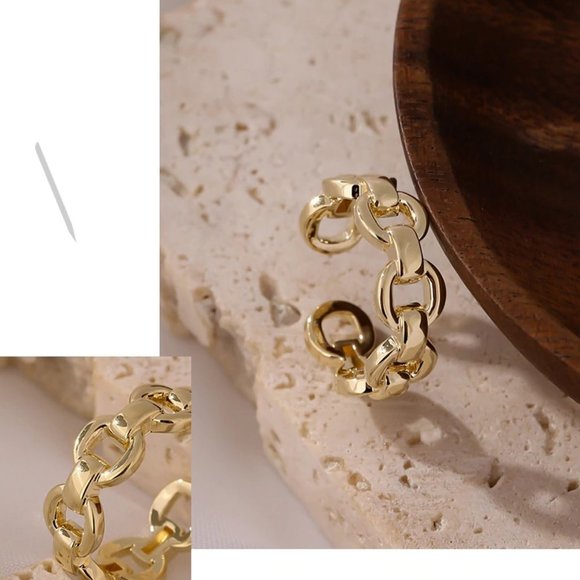 NEW 18K Gold Plated Link Chain Adjustable Ring 0 - Picture 3 of 5